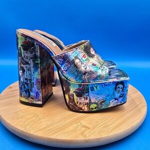 Steve Madden Trixie Multi Graphic Print Platform Mules - Size 8.5 Retro